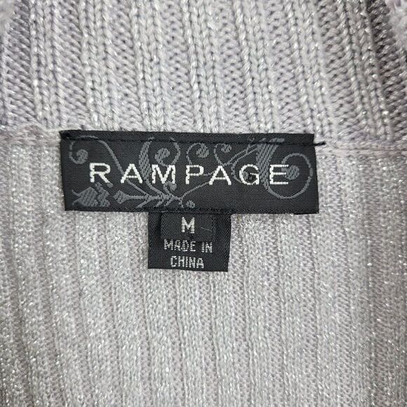 90's Rampage Sweater Gray Silver Metallic Threading Deep Draped Cowl Tunic M - Picture 10 of 12